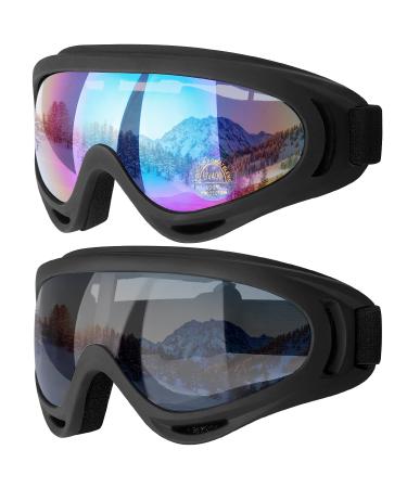 COOLOO Ski Goggles, Motorcycle Goggles, Snowboard Goggles for Men Women Kids - UV Protection Foam Anti-Scratch Dustproof 01.multicolor/Gray