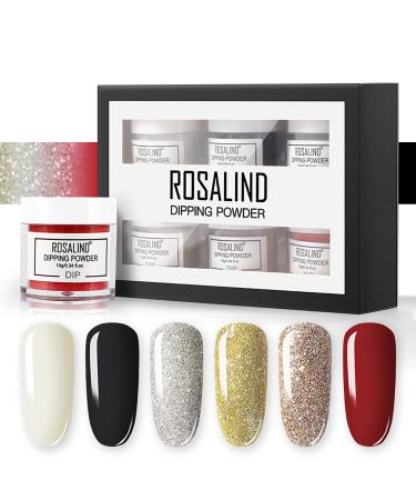Roseflower Dipping Powder Nails Kit 6 Colors Nude Dip Nails Powder Starter Kit with Base Coat Top Coat Staubinel Nail Fee - DIY Salon Manikure at home - BLASSING GLING SHING LAITS SLING LAITIENT #6 - Buy Online on GoSupps.com