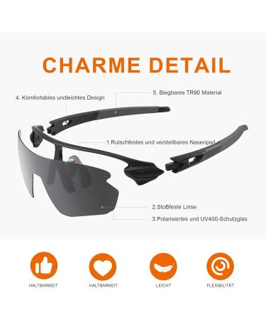 Suoso Polarized Sports Glasses for Men & Women - UV400 Protective Cycling Fishing & Skiing Sunglasses - Black/Gray MTB Racing Eyewear - Buy Online on GoSupps.com