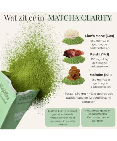 AdapCoffee Matcha Clarity Ceremonial Matcha with Adaptogenic Mushrooms Lions Mane Reishi & Maitake Natural Energy & Concentration Vegan No Added Sugars 25 Cups 100g - Buy Online on GoSupps.com