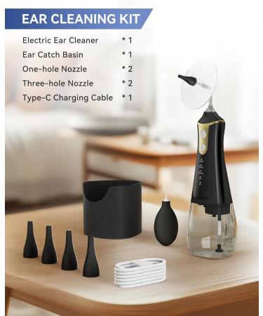 SEEDEAR Electric Ear Wax Removal Kit Ear Wax Cleaner with 4 Water Pressure Modes Ear Cleaning Kit Safer and More Effective Ear Irrigation Flushing System (Golden Black Medium(300ml)) - Buy Online on GoSupps.com