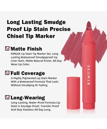 KIMUSE Lip Stain Marker Set - Long Lasting Waterproof Smudgeproof Lip Liner & Color | Matte Finish | All Day Wear (Radiantly Rose - Buy Online on GoSupps.com