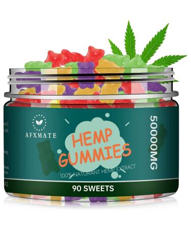 Hemp Gummies 50000mg, Natural Hemp Oil Infused Gummies Fruit Flavored Gummy (90 Gummies)
