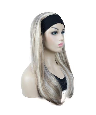 Lydell Long 3/4 Women's Wig - Smooth Hair Part Adjustable Black Headband Synthetic Hair with H16/613 Blonde Highlights | Shop Internationally - Buy Online on GoSupps.com