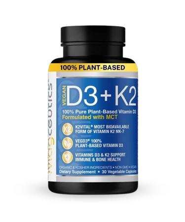 Magceutics Vegan Vitamin D3+K2 5000 iu Capsules | Plant Based Vitamin D3 K2 K2Vital| Supports Bone & Immune Health| Non-GMO Gluten-Free - 30 Capsules