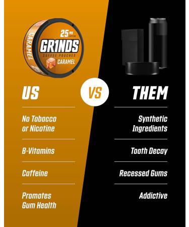 Grinds Coffee Pouches | Caramel Flavor | 3 Cans | Brew-Free Coffee Alternative | 18 Pouches Per Can Caramel 1 Count (Pack of 3) - Buy Online on GoSupps.com