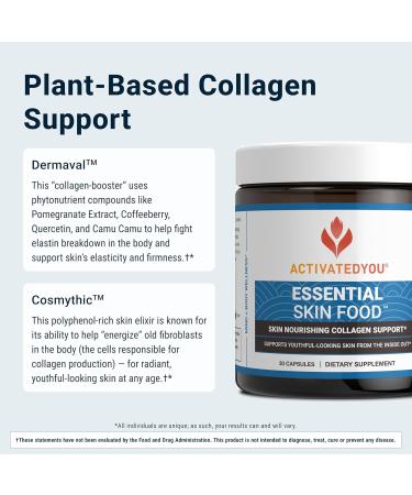 ACTIVATEDYOU Essential Skin Food - Plant Based Collagen Elastin Support Supplements for Women & Men - Supports Youthful Skin, Lysine & Dermaval for Collagen Production (3 Pack/90 Day Supply) - Buy Online on GoSupps.com