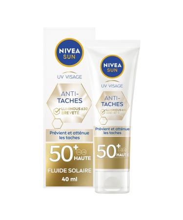 NIVEA SUN Luminous UV Face Fluid 630 SPF 50+ (1 x 40 ml), Anti-blemish facial sunscreen with a light, non-greasy formula, Daily protective anti-aging facial care