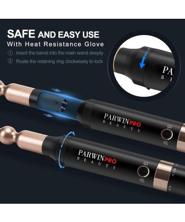 PARWIN PRO BEAUTY 7-in-1 Curling Iron Wand Set - Interchangeable Ceramic Barrels Infrared Technology Dual Voltage Auto Shut Off Perfect Curls Worldwide - Buy Online on GoSupps.com