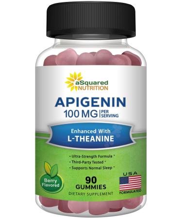 Apigenin 100mg with L-Theanine 100mg Gummies - Apigenin Supplement for Sleep - Natural Extract Gummy Alternative to Capsules Pills Powder & Tea - 2 Per Serving 90 Count (Pack of 1)
