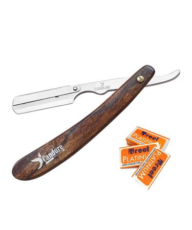 Shop Candure Men's Razor - Professional Stainless Steel Razor with Wooden Handle & 10 Extra Sharp Blades for Precision Beard Shaping - 13cm - Buy Online on GoSupps.com