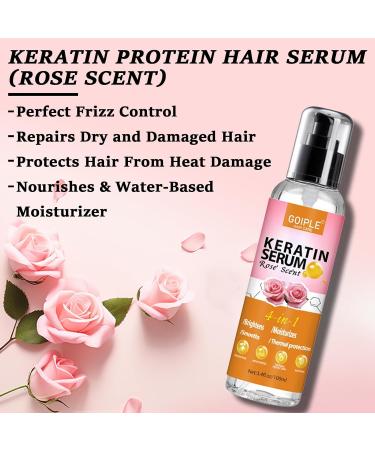 Keratin Protein Hair Serum | Anti-Frizz Moisturizing Oil | Nourishing Serum for Dry & Damaged Hair | Heat Protectant for Shine | Rose Scent - Buy Online on GoSupps.com