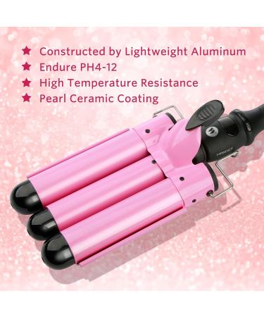 3 Barrel Curling Iron for Women - Adjustable Temperature Ceramic Hair Curler with LCD Display - 32MM Pink Triple Barrel Curling Wand - Buy Online on GoSupps.com