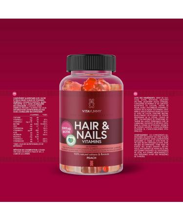 VitaYummy Vitamin Gums for Hair and Nails Peach Flavor - With Vitamin C Vitamin D Zinc and a High Dose of Biotin (5000 g) - 60 Hair Candy - Buy Online on GoSupps.com