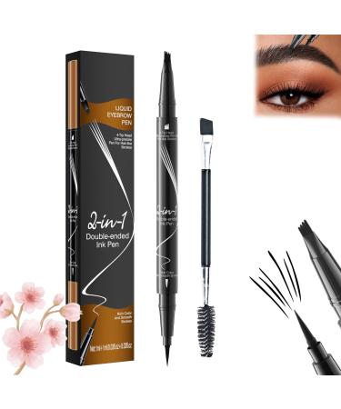 Bulletboard Waterproof Eyebrow Pen Bulletinboard Eyebrow Pen Bulletinboard Brow Pen Buletboard Liquid Eyebrow Pen Microblading Eyebrow Pencil with 4-Fork-Tip and Precise Brush-Tip (Black)
