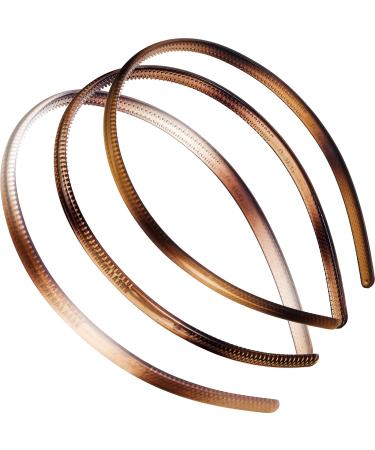 3 pieces Skinny plastic frontal ligaments with teeth soft frontal ligaments monochrome diy hair bands thin headband headwear for women girls (color gradient brown pattern transparent brown pattern) color gradient brown pattern transparent brown pattern - Buy Online on GoSupps.com