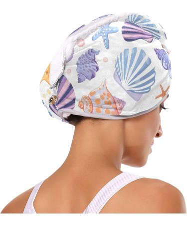 Colorful Shells Hair Towel 2 Pack - Super Absorbent Quick Dry Hair Turbans for Women & Girls - Buy Online on GoSupps.com