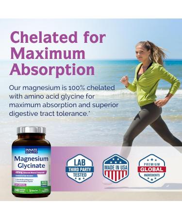 Innate Vitality Magnesium Glycinate 400mg Non Buffered & High Absorption Magnesium Supplement for Sleep Relaxation Heart & Bone Health for Men & Women Non-GMO No Gluten 240 Vegan Capsules - Buy Online on GoSupps.com