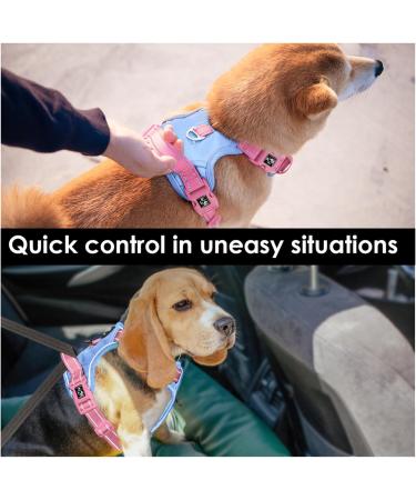Phoepet No Pull Dog Harness | Reflective Vest with Soft Training Handle for Small to Large Dogs | Baby Blue & Pink - Medium Size - Buy Online on GoSupps.com