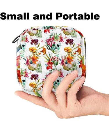 MUOOUM Skull Flower Pattern Sanitary Napkin Storage Bag | Menstrual Cup Pouch for Women | Portable Period Bag for Teen Girls | Multi-colored - Buy Online on GoSupps.com