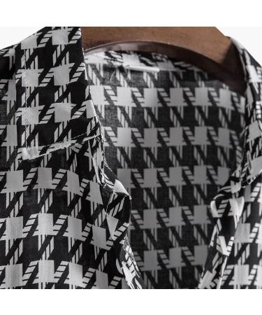 Aayomet Men's Houndstooth Pattern Turn Down Collar Casual Tee Shirt - Black - XX-Large - Buy Online on GoSupps.com