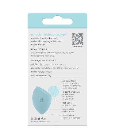 Real Techniques Airblend Beauty Makeup Sponge - Blue Matte Blender for Foundation & Cream Products - Medium to Full Coverage, Blends & Mattifies - 1 Count - Buy Online on GoSupps.com