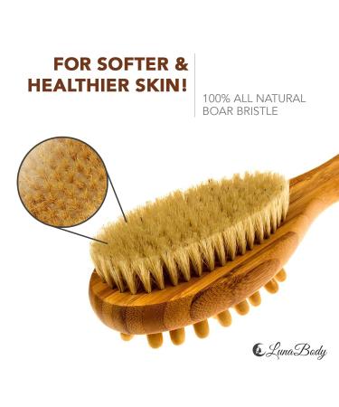 LunaBody Bamboo Back Scrub Brush - Natural Boar Bristle Shower Scrubber - Buy Online on GoSupps.com