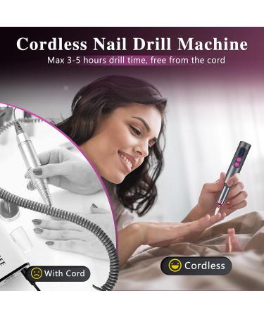 Portable Cordless Electric Nail Drill - Rechargeable Machine for Acrylic, Gel, and Natural Nails - Manicure Pedicure Tool in Gray - Buy Online on GoSupps.com