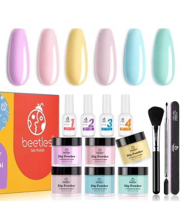 Beetles Pastel Dip Powder Nail Kit - 6 Spring Summer Colors for DIY Manicure | Includes Base, Top Coat, Activator, and Brush | Perfect Easter Salon Nail Art Set for Women - Buy Online on GoSupps.com