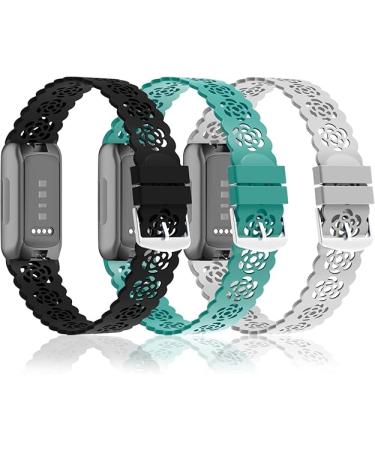 Nigaee Lace Silicone Bands Compatible with Fitbit Inspire 3-Inspire 2-Inspire HR-Inspire Adjustable Breathable Replacement Straps Soft Slim Silicone Wristbands - 3 Pack - Black-Gray-Pine Green - Buy Online on GoSupps.com