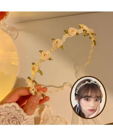 Bride Headband White Rose Pearl Hair Bands Bridal Wedding Elastic Padded Headbands with Ribbon Bridesmaid Elegant Tiara Hair Accessories for Women & Girls Thin Non-slip Hairband - Buy Online on GoSupps.com