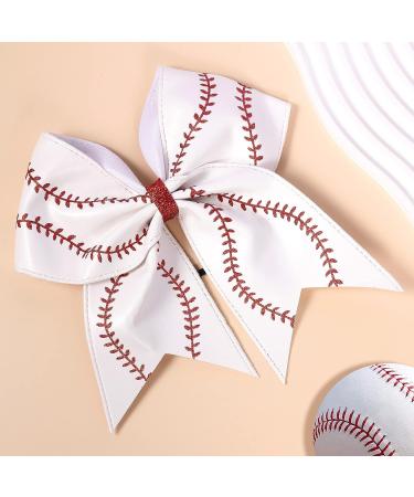 Softball Glitter Leather Cheer Bow - White | Elastic Hair Tie for Cheerleaders & Sports Players - Buy Online on GoSupps.com