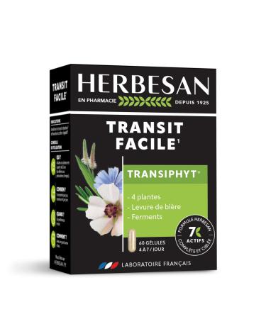 HERBESAN -TRANSIPHYT - NOUVELLE FORMULE - Triple actions : Transit naturel Bien- tre digestif Microbiote intestinal -Complexe de 4 Plantes Levure de bi re et Ferments lactiques - 60 G lules Blanc 1 unit (Lot de 1)