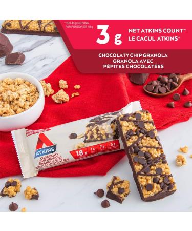 Atkins Protein Bars - Chocolaty Chip Granola Low Sugar Keto Friendly High Protein High Fibre 1g Sugar 3g Carbs 5ct - Buy Online on GoSupps.com