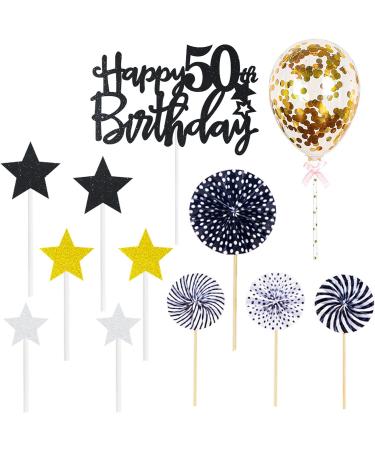 Personalised Happy 50th Birthday Cake Toppers Black for Men Women Him Her Happy Birthday Sign for Cake 12p Glitter Cupcake Topper Cake Topper Kit 50th Birthday Cake Decoration for 50th Birthday Party 50th Black - Buy Online on GoSupps.com