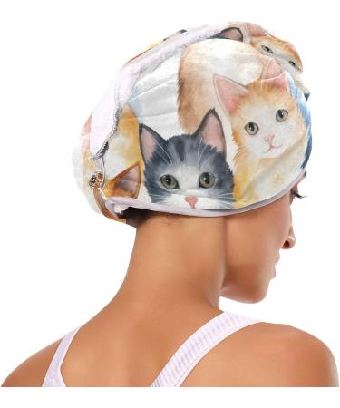 Super Absorbent Watercolor Cats Hair Towel 2 Pack - Quick Dry Hair Turbans with Button Design for Women & Girls - Buy Online on GoSupps.com