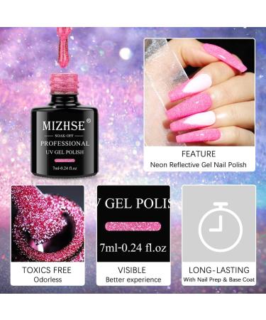 MIZHSE Neon Reflective Glitter Gel Polish Set - Fluorescent Shiny Disco Sparkle - UV LED Soak Off Gel Kit for DIY Nail Art - Salon Quality - Buy Online on GoSupps.com