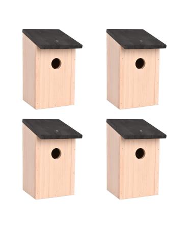 4 x British Garden Nesting Bird Boxes Strong Wooden House for Small Wild Birds Blue Tit Sparrow Robin Bird Nest Feeder Hinged Roof For Easy Cleaning