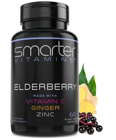 Smarter Elderberry Capsules + Vitamin C + Ginger & Zinc  Herbal Supplement for Immune Support  Powerful Black Elder Berry Extract Antioxidant Vitamin  60 Vegan Pills 1