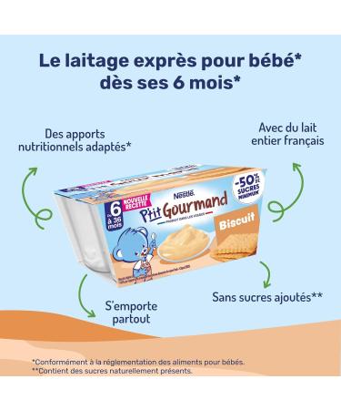 Nestl - P tit Gourmand biscuit - Cr me Dessert Gourmande pour B b 6 Mois+ - Alimentation B b au Lait Entier Fran ais - Moins Sucr - Source de Calcium - Sans Colorant ni Conservateur 4x100g (Lot de 6) - Buy Online on GoSupps.com