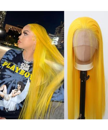 Towarm Yellow Wig Long Straight Synthetic Lace Front Wigs Pre Plucked Natural Hairline with Baby Hair for Black Women Golden Yellow Heat Resistant Fiber Hair Cosplay Daily Wear Wig (Yellow)