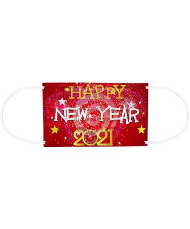 10PCS 2021 Happy New Year Disposable_Face_Mask for Adults 3-ply Non-Woven Fabric with Elastic Earloops Fireworks Camouflage Face Bandanas for Women Men Face Balaclava - Buy Online on GoSupps.com