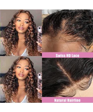 Highlight Ombre Lace Front Human Hair Wig 1B/30 Black Brown 24 Deep Wave Honey Blonde 180% Density - Buy Online on GoSupps.com