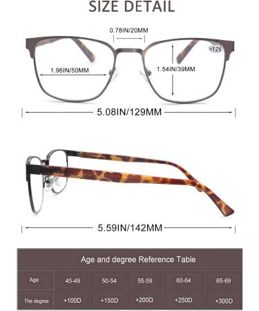 HEEYYOK Blue Light Blocker Reading Glasses for Men & Women - 3 Pack Square Metal Frames with Anti-UV Protection | 2.0 Diopters - Mixed Colors - Buy Online on GoSupps.com