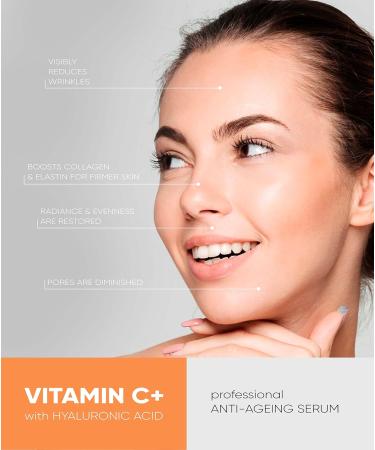 Vitamin C Serum for Face with Hyaluronic Acid & Vitamin E Moisturiser Brightening Serum Dark Spot Remover Anti Aging Skincare for All Skin Types Women & Men 30ml - Buy Online on GoSupps.com