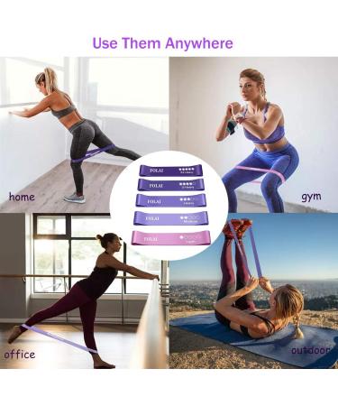 Folai Resistance Tapes Set - 5 Fitness Bands | 100% Natural Latex for Muscle Building Yoga & Gymnastics | German Instructions & Storage Bags - Purple - Buy Online on GoSupps.com