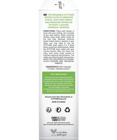 ATTITUDE Hypoallergenic Static Eliminator Cloths & Softeners - Fragrance Free, Reusable for 300 Loads - Buy Online on GoSupps.com