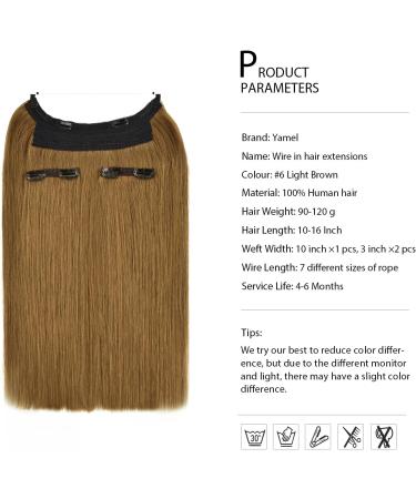 Yamel Invisible Wire Hair Extension Human Hair with Clips Light Brown 10 Inch Fish Line 1 Piece Real Human Hair Secret Extensions - Buy Online on GoSupps.com