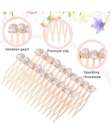 2 Pieces Pearl Hair Side Comb 15 Teeth Decorative Hair Combs Side Pearl Rhinestone Crystal Bridal Wedding Comb Hair Accessories for Women and Girls - Buy Online on GoSupps.com