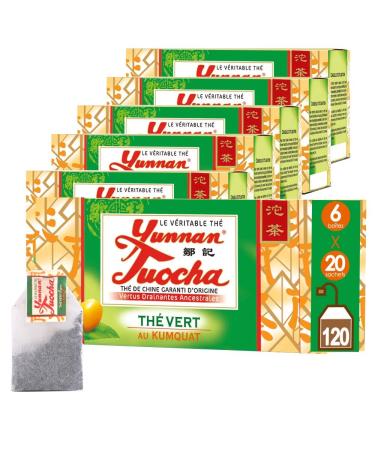 YUNNAN TUOCHA Yunnan Tuocha Zouji Kumquat Organic Green Tea - 120 Bags (Pack of 6 x 20 Bags) - 240 g - Yunnan Guaranteed Origin
